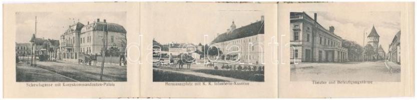 Nagyszeben, Hermannstadt, Sibiu; leporello 10 képpel, K.u.K. hadtestparancsnokság, gyalogsági laktan...