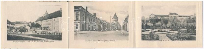 Nagyszeben, Hermannstadt, Sibiu; leporello 10 képpel, K.u.K. hadtestparancsnokság, gyalogsági laktan...
