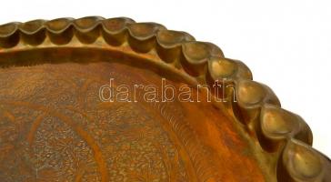 Keleti mintás réz falitál, kalapált, d: 58 cm