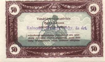 1920-as évek eleje 50K vásárlási visszatérítés lila "Kalocsai Hangya fogy. és ért." bélyeg...