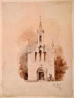 1852 Sopron. Meg nem épült, (vagy lebontott) kápolna akavarellel készült, jelzett terve / 1852 Oedenburg water-color of a chapel. Signed. 22x28 cm