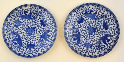 2 db jelzett japán madaras süteményes tányér, matricás, hibátlan, d: 18,5 cm (2×)