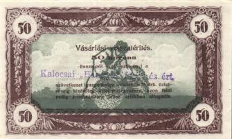 1920-as évek eleje 50K vásárlási visszatérítés lila "Kalocsai Hangya fogy. és ért." bélyegzővel T:I