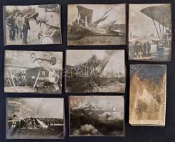 cca 1914-1918 Vegyes fotó tétel, 8 db. I világháborús fotók repülőgépekről, egy kivételével mind kartonra kasírozva, a hátoldalon feliratozva, változó, többnyire megviselt állapotban, 7x11 cm és 7x10 cm közötti méretben./ cca 1914-1918 Military photos from World War I. about airplanes, 8 pc, in poor condition, 7 pieces in cartoon, with writings on the back, beetwen 7x11 cm és 7x10 cm.
