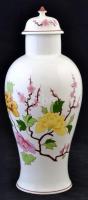 Hollóházi virágmintás fedeles váza, kézzel festett, hibátlan, jelzett, m: 38 cm