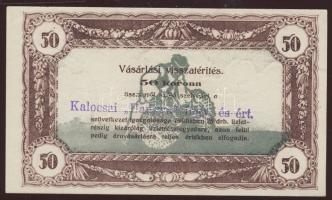 1920-as évek eleje 50K vásárlási visszatérítés lila "Kalocsai Hangya fogy. és ért." bélyegzővel T:I