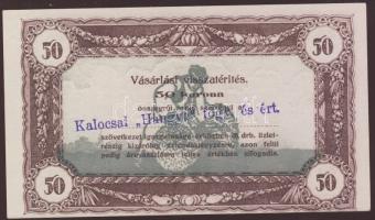 1920-as évek eleje 50K vásárlási visszatérítés lila "Kalocsai Hangya fogy. és ért." bélyegzővel T:I