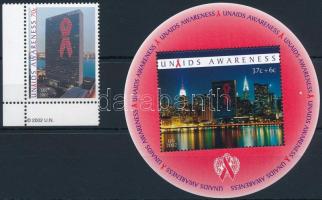 Fight against AIDS corner stamp + block, AIDS elleni harc ívsarki bélyeg + blokk