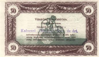 1920-as évek eleje 50K vásárlási visszatérítés lila "Kalocsai Hangya fogy. és ért." bélyegzővel T:I