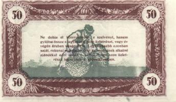 1920-as évek eleje 50K vásárlási visszatérítés lila "Kalocsai Hangya fogy. és ért." bélyeg...