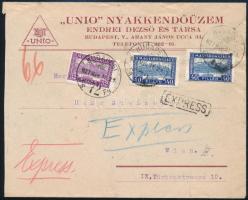 1927 Túlsúlyos expressz céges levél 1,12P bérmentesítéssel Bécsbe / Overweight express business cover to Vienna