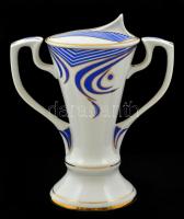 Hollóházi Jurcsák László által tervezett kupa, kézzel festett, jelzett, hibátlan, m:19 cm