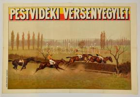 cca 1910 Pestvidéki Versenyegylet, lovassport plakát, litográfia, Klösz Műintézet, hajtott, restaurált, 64x96 cm / cca 1910 Pest County Equesterian Club lithograph poster, folded, restored, 64x96 cm