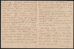 1905-1921 Bp., a Hunnia Csónakázó Egyesület azonosítatlan tagjának kézzel írt levele személyes ügyek...