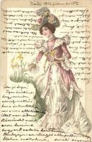 Lady with flowers and hat, Art Nouveau (EK)