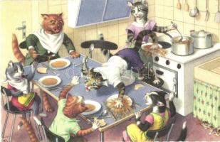 Cat family at lunch. Colorprint B. Special 2269/5.