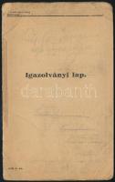 1937 Igazolványi lap tartalékos főhadnagy gyógyszerész részére, alkalmatlansági bejegyzésekkel