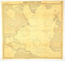 1960 North Atlantic Ocean, hajózási térkép, lépték nélkül, vászonra ragasztva, 85×50 cm