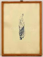Barcsay Jenő (1900-1988):Nő tógában. Szitanyomat, papír, jelzett, üvegezett keretben, 27×14 cm