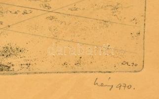 Láng Rudolf (1904-1991): Don Carlos. Rézkarc, papír, jelzett, üvegezett keretben, 32×19 cm