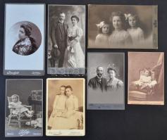 cca 1890 19 db vegyes műtermi portréfotó, Dr. Prokess Antal nőgyógyász, kórházi főorvosról és családjáról, különböző műtermekből, 11x6,5 és 21x12 cm közötti méretben