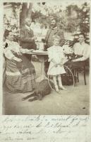 1906 Verebély, Vráble; kúria kertje, családi csoportkép kutyával / castle garden, family with dog, group photo (EK)