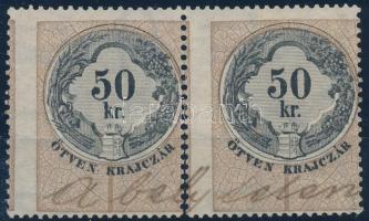 1880/1887 50kr pár elfogazva / pair with shifted perforation (elvált fogak / aparted perfs.)