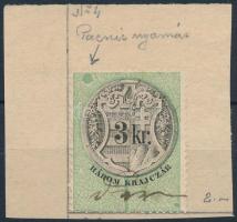 1868 3kr bal felül zöld folt / green colour spot