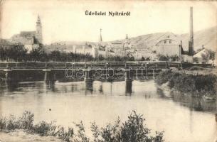 Nyitra, Nitra; híd, folyó, Fürst Sz. kiadása / bridge, riverside (ázott sarok / wet corner)
