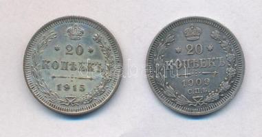 Orosz Birodalom 1909. 20k Ag "II. Miklós" + 1915. 20k Ag "II. Miklós" T:2  Russian Empire 1909. 20 Kopeks Ag "Nicholas II" + 1915. 20 Kopeks Ag "Nicholas II" C:XF  Krause Y#22a.1, Y#22a.2