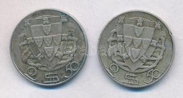Portugália 1944-1946. 2 1/2E Ag (2x) T:2-3 ph.
Portugal 1944-1946. 2 1/2 Escudos Ag (2x) C:XF-F edg...
