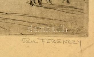 Ferenczy Valér (1885-1954): Párizs, Place Denfert. Rézkarc, papír, jelzett, 9,5×16 cm