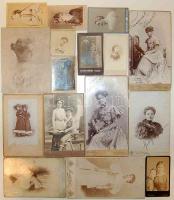 cca 1870-1890 16 db hölgyeket ábrázoló keményhátú fotó
