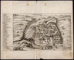 cca 1680 Jeruzsálem rézmetszetű képe. A fontosabb épületek leírásával. / cca 1680 Etched map of Jerusalem with the important cities. Engraving. 34x18 cm