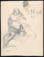 Hegedűs László hagyatéki pecséttel: Vázlat rajz. Ceruza, papír, 14,5×11,5 cm