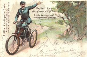 1899 Kretzschmar E. és társa Attila kerékpárművek üzletének reklámlapja. Budapest, József körút 36. / Hungarian bicycle shop advertisement. litho (EK)
