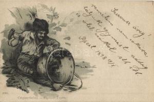 1898 Czigányéletből, Üstfoltozó cigány. Rigler Részv. Társ. kiadása / Zigeuner Typen / Gypsy type, litho
