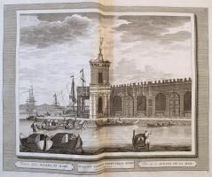 cca 1715-1750 Domenico Lovisa (1690 k.-1750 k.): Veduta della Dogana Mare, a Nagy Dózse Palota, rézmetszet, papír, a szerző Il gran teatro di Venezia c. munkájából, olasz, latin és francia nyelven feliratozva, 28×34,5 cm /  cca 1715-1750 Domenico Lovisa (cca 1690-cca 1750):  copper etching, paper, from the author's Il gran teatro di Venezia, with notes in Italian, Latin and French, 28×34,5 cm