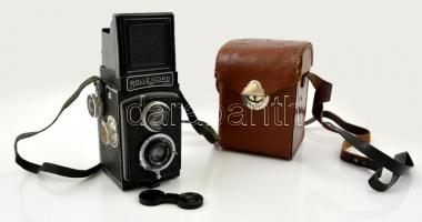 cca 1938-1947 Rolleicord Ia Model 3 fényképezőgép Zeiss Triotar 4,5/7,5 cm és Heidosmat Anastigmat 4/7,5 cm lencsékkel, eredeti bőr tokjában, jó állapotban / Rolleicord Ia Model 3 camera
