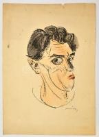 Márffy Ödön (1878-1959): Önarckép. Színezett litográfia, papír, jelzett,  29×21 cm