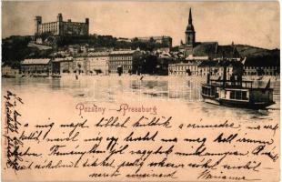 1898 Pozsony, Pressburg, Bratislava; látkép várral és gőzhajóval, Römmler & Jonas / general view with castle and steamship