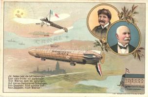 National Flug Spende. Vereinigte Kunstanstalten A. G. Kaufbeuren / The Germans to the front, Zeppelin III airship. Ferdinand von Zeppelin. Art Nouveau litho