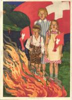 1930 Bundesfeier-Postkarte. H. Vontobel, Feldmeilen / Fete Nationale / Festa nazionale / Swiss patriotic propaganda art postcard. 10 Ga. litho s: M. P. Verneuil