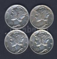 USA 1942-45. 10c Ag (4x) "Mercury" T:2