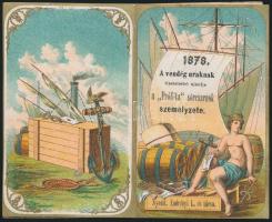 1878 A szegedi Próféta sörcsarnok magyar nyelvű, litografált kártyanaptára. Négy lapos. Hibátlan állapotban / Lithoraphic caledar of a beer-hall. 8p.