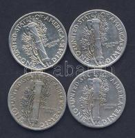 USA 1942-45. 10c Ag (4x) "Mercury" T:2