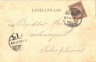 Nagykikinda, Kikinda; Vodicza liget és kápolna, cséplési jelenet cséplőgéppel, földművesek és főúr /...