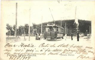 Trieste, Ferrovia Trieste-Opicina, Fermata Obelisco / tramway station with tram Nr. 2. (EK)