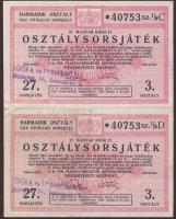 1931. "Osztálysorsjáték" 1/8 sorsjegy, lila bélyegzővel, függőleges párban! T:II