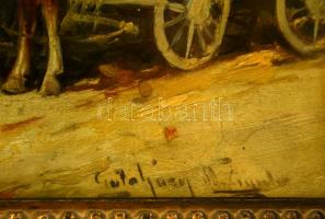 Gutaházy Németh Gyula (1892-1959): Ébédelő lovak. Olaj, karton, jelzett, üvegezett keretben, 18×32 c...